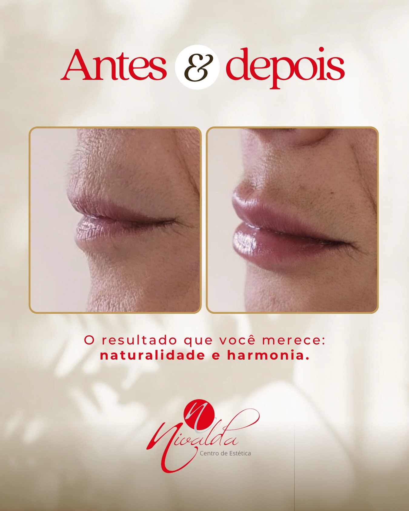 Comparação de antes e depois de atendimento estético